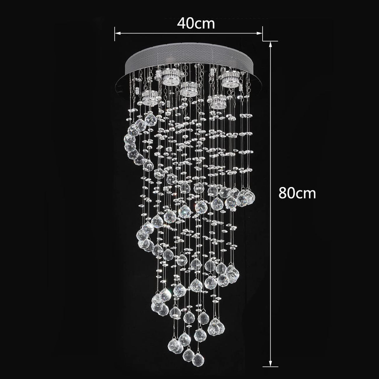 Elegant Spiral Crystal Chandelier Lights, Clear K9 Crystal Raindrop LED Ceiling Lights Chrome Flush Mount Pendant Lamp Fixture for Livingroom Dining Room Hallway Stairway Foyer D40cm H80cm A1A9
