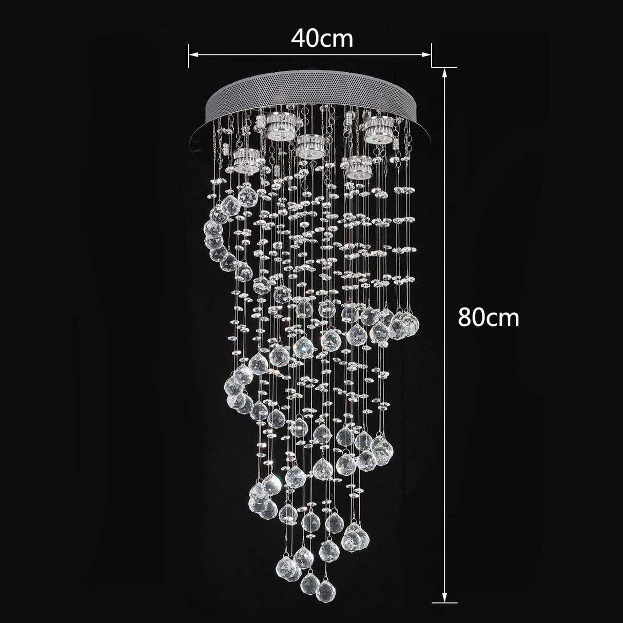 Elegant Spiral Crystal Chandelier Lights, Clear K9 Crystal Raindrop LED Ceiling Lights Chrome Flush Mount Pendant Lamp Fixture for Livingroom Dining Room Hallway Stairway Foyer D40cm H80cm A1A9