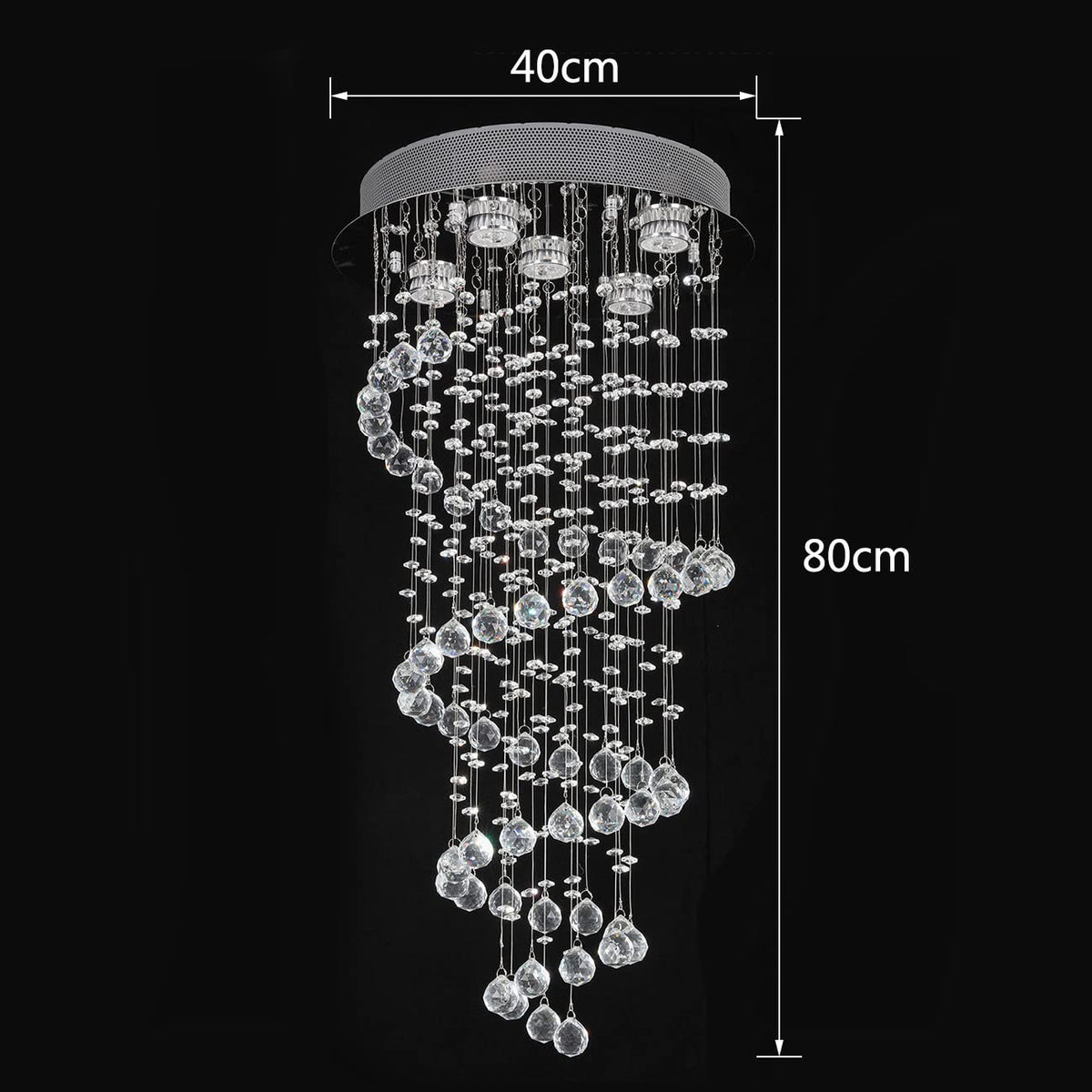 Elegant Spiral Crystal Chandelier Lights, Clear K9 Crystal Raindrop LED Ceiling Lights Chrome Flush Mount Pendant Lamp Fixture for Livingroom Dining Room Hallway Stairway Foyer D40cm H80cm A1A9