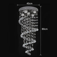 Elegant Spiral Crystal Chandelier Lights, Clear K9 Crystal Raindrop LED Ceiling Lights Chrome Flush Mount Pendant Lamp Fixture for Livingroom Dining Room Hallway Stairway Foyer D40cm H80cm A1A9