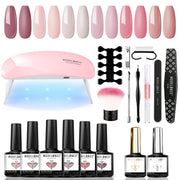 Gel Nail Polish Kit Starter with U V Lamp Portable LED Dryer Lamp, 6 Colors Soak Off Pastel Pink Gel Nail Polish Set/Gel Top & Base Coat/Essential Manicure Tools Nail Art Kit for Beginner