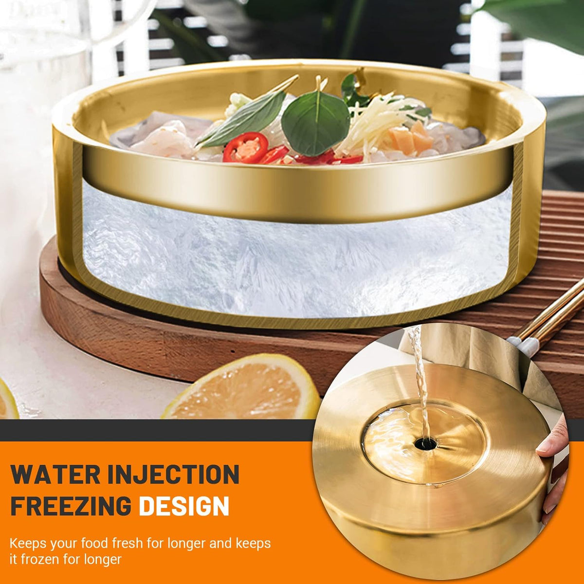28 cm Gold Stainless-Steel Chilled Serving Tray