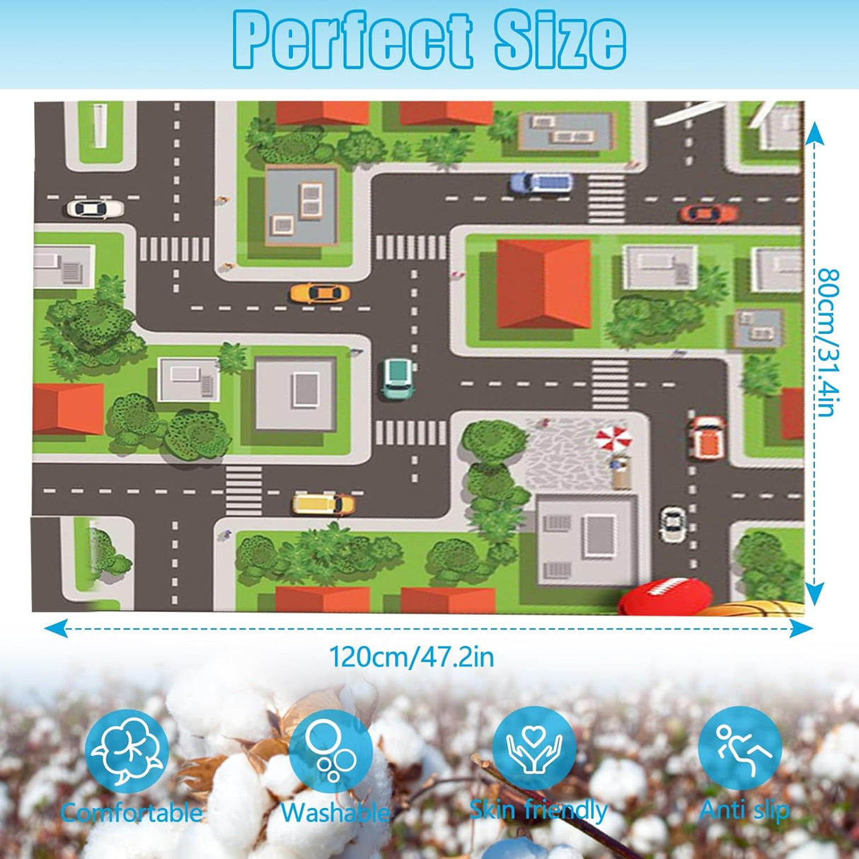 Play Mat Kids Rug Carpet Playmat Extra Large Learn Have Fun Safe Road Traffic System Multi Color Study Activity Centerpiece Play Mat for Playing with Cars for Bedroom Playroom