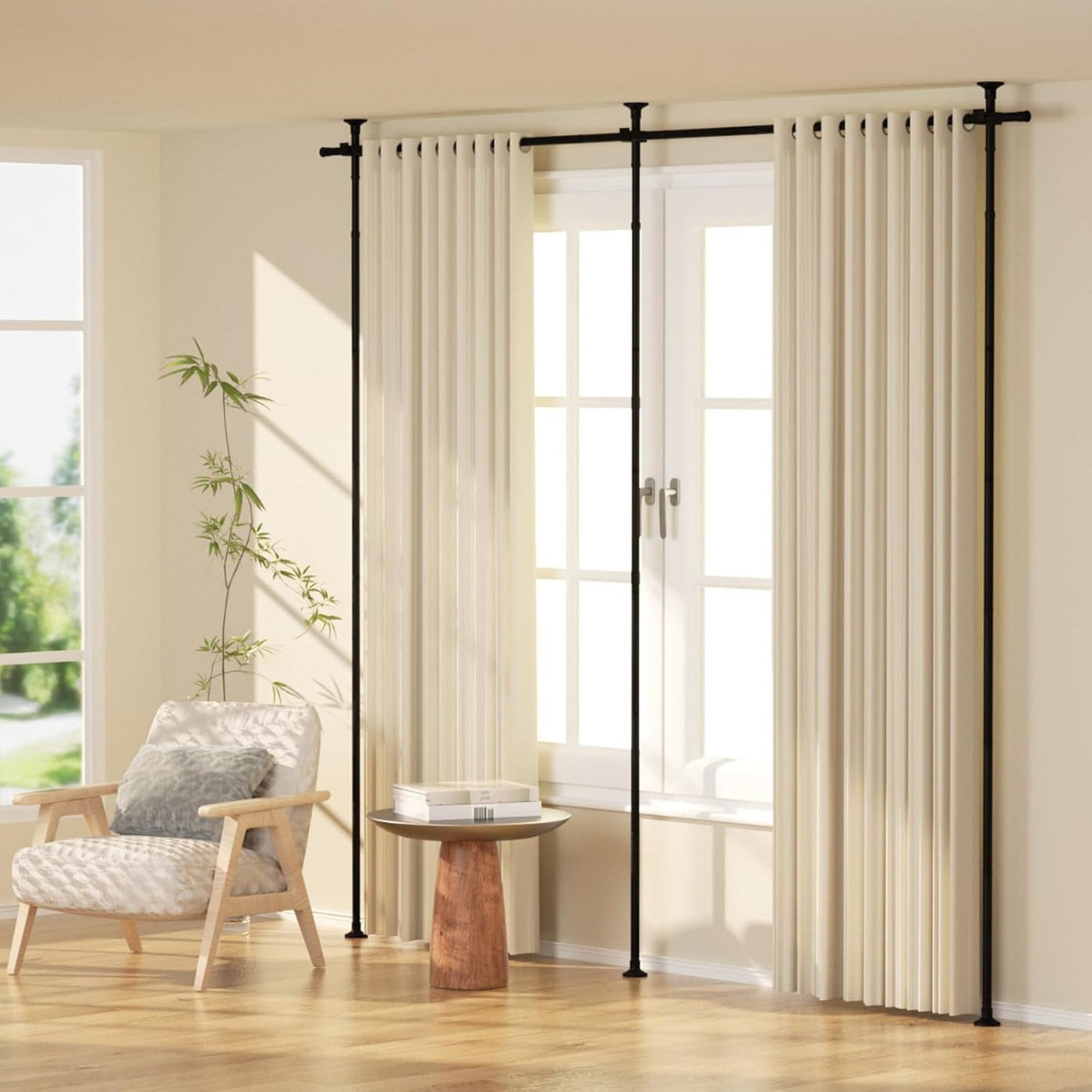 71–290 cm Double-Post Tension Room Divider Rod – Black