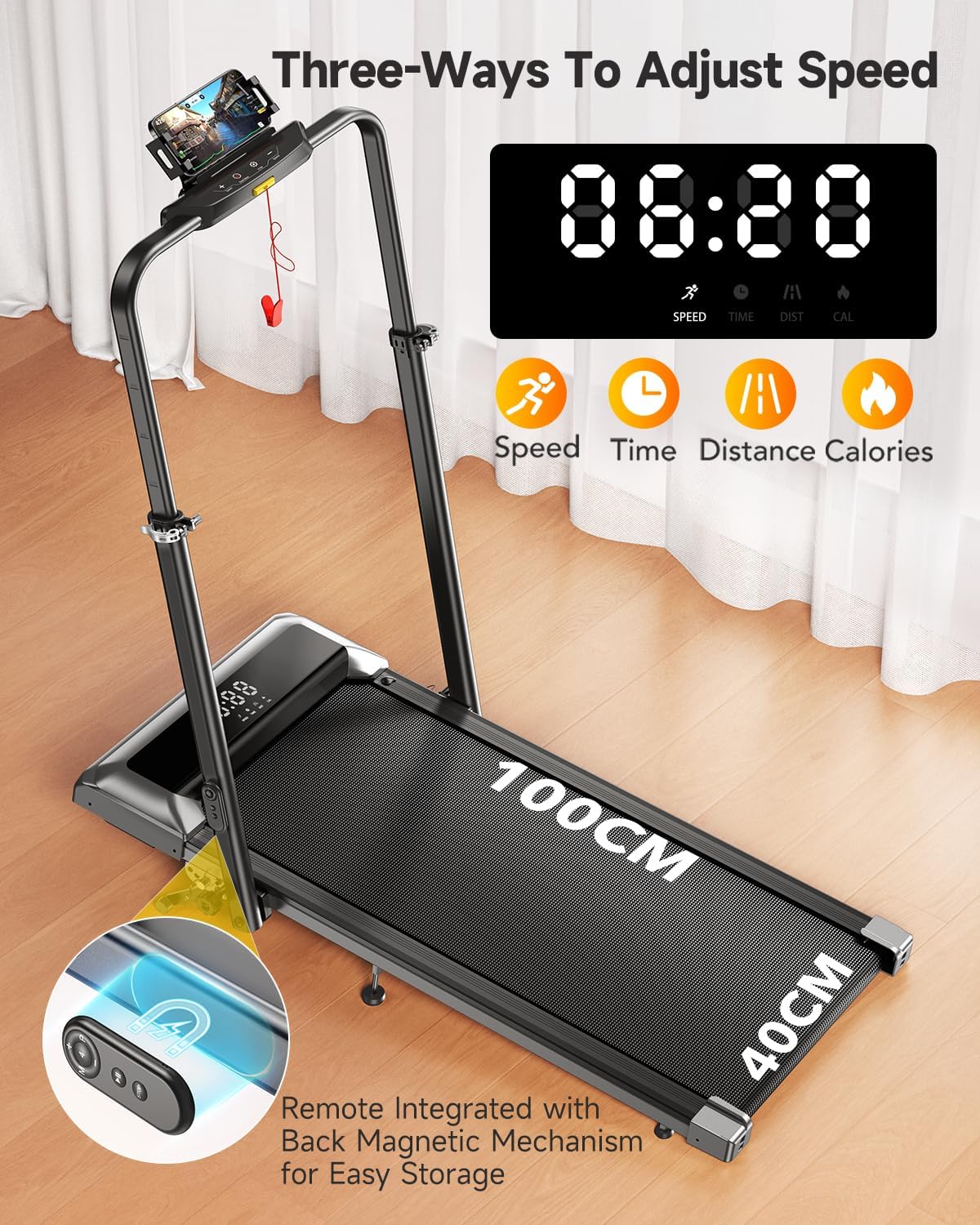 Walking Pad Treadmill with Incline 12%, Alloy Folding Treadmill with Adjustable Handle Bar for Home/Office, Under Desk Treadmills Walking Pad with App, Mute Control