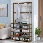 2-in-1 Hall Tree with Shoe Rack, 10 Hooks & 5 Shelves