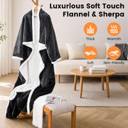 Wearable Heated Blanket with Sleeves & Foot Pockets – Flannel Sherpa, 10 Heat Levels, Timer