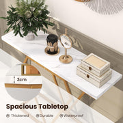 Modern Console Table, Faux Marble Narrow Entryway Table with Diamond Shape Geometric Frame, 100 cm Modern Accent Table with Anti-Tipping Device for Living Room Hallway Entrance, White & Gold