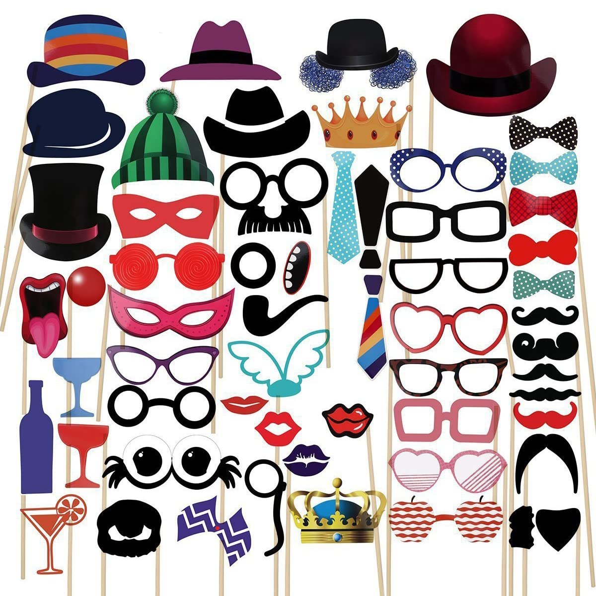 58-Piece Party Photo-Booth Prop Set