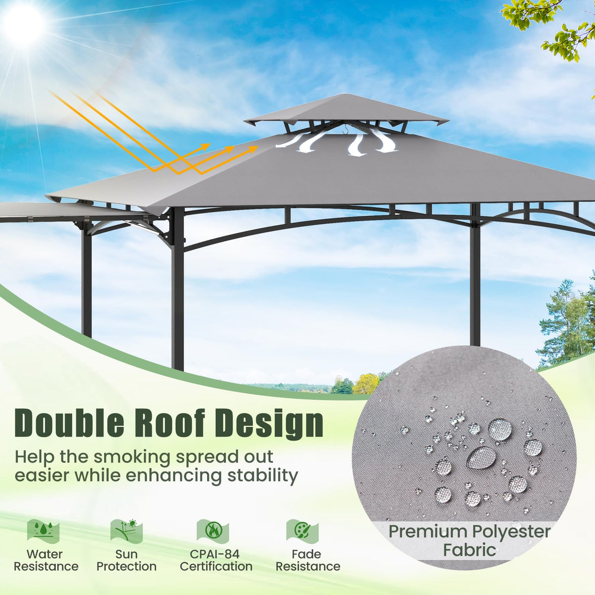 BBQ Gazebo with Side Awning, Shelves & Hooks
