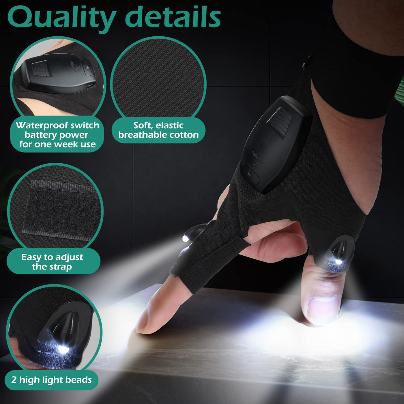 Rechargeable LED Fingerless Flashlight Gloves – Pair