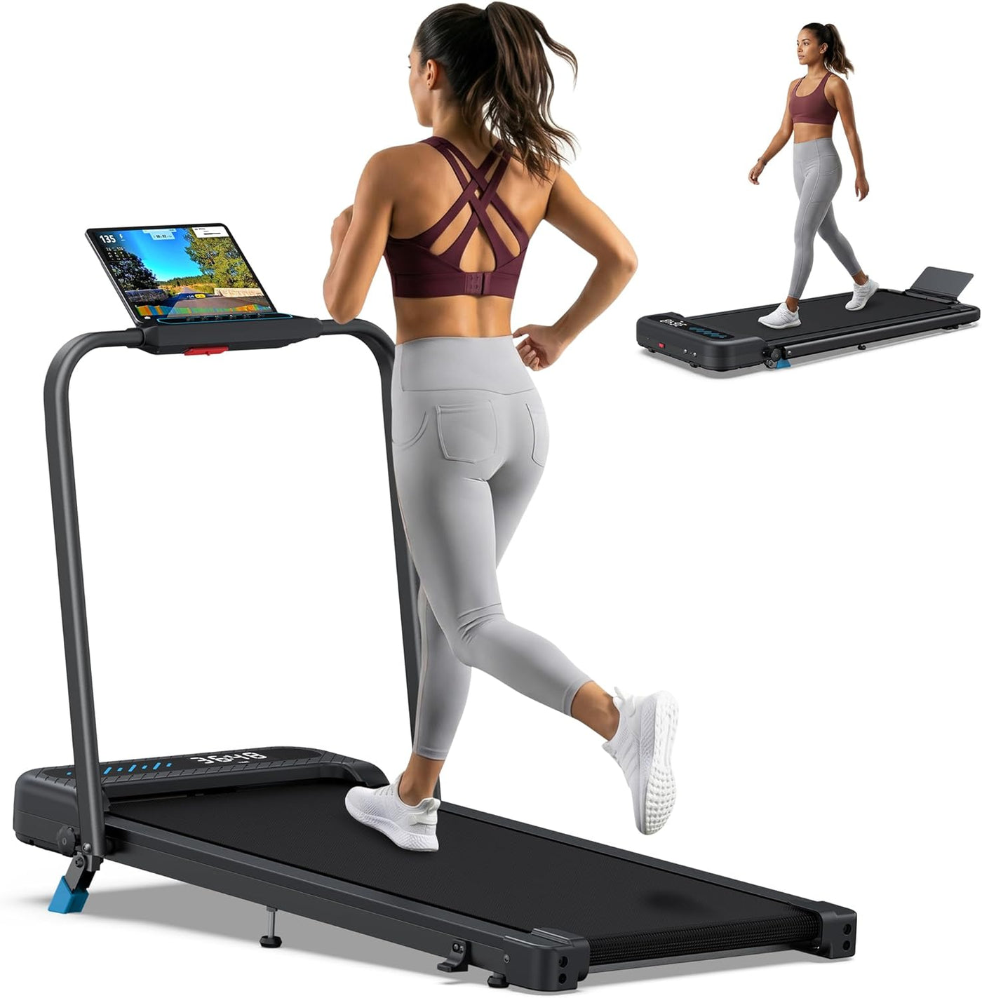 3 in 1 Foldable Walking Pad, Under Desk Treadmill with APP, Portable Treadmills for Home, Walking Pad Treadmill with Safety Handle Bar, 140 KG Capacity, Console and Mute Remote Control