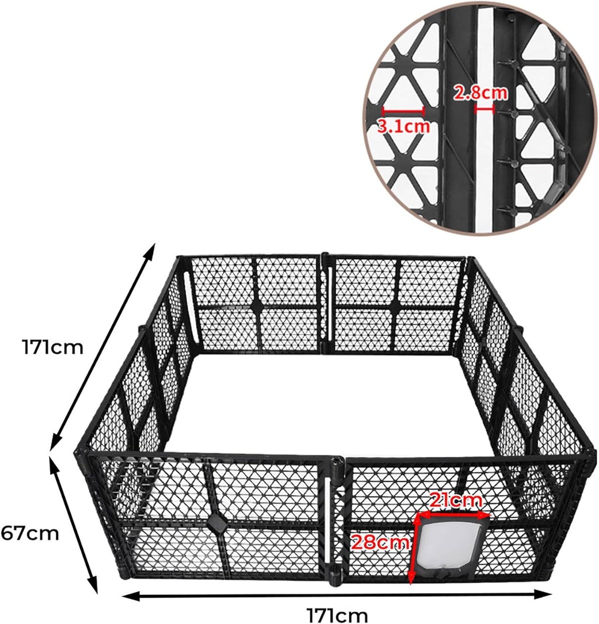 8-Panel Black Plastic Pet Playpen with Lockable Gate – 86 × 67 cm Panels