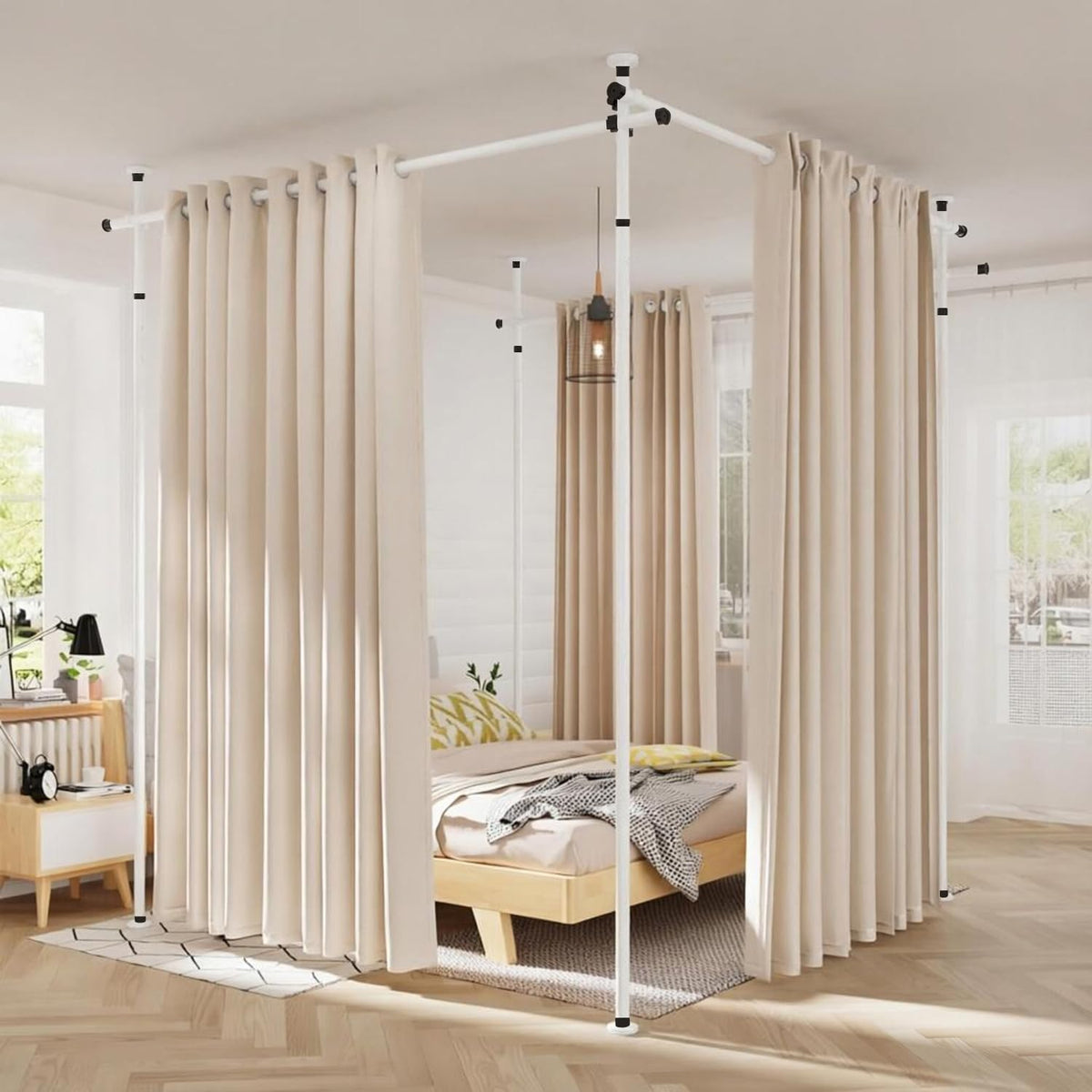 No-Drill Tension Room-Divider Curtain Rod – 6 Options