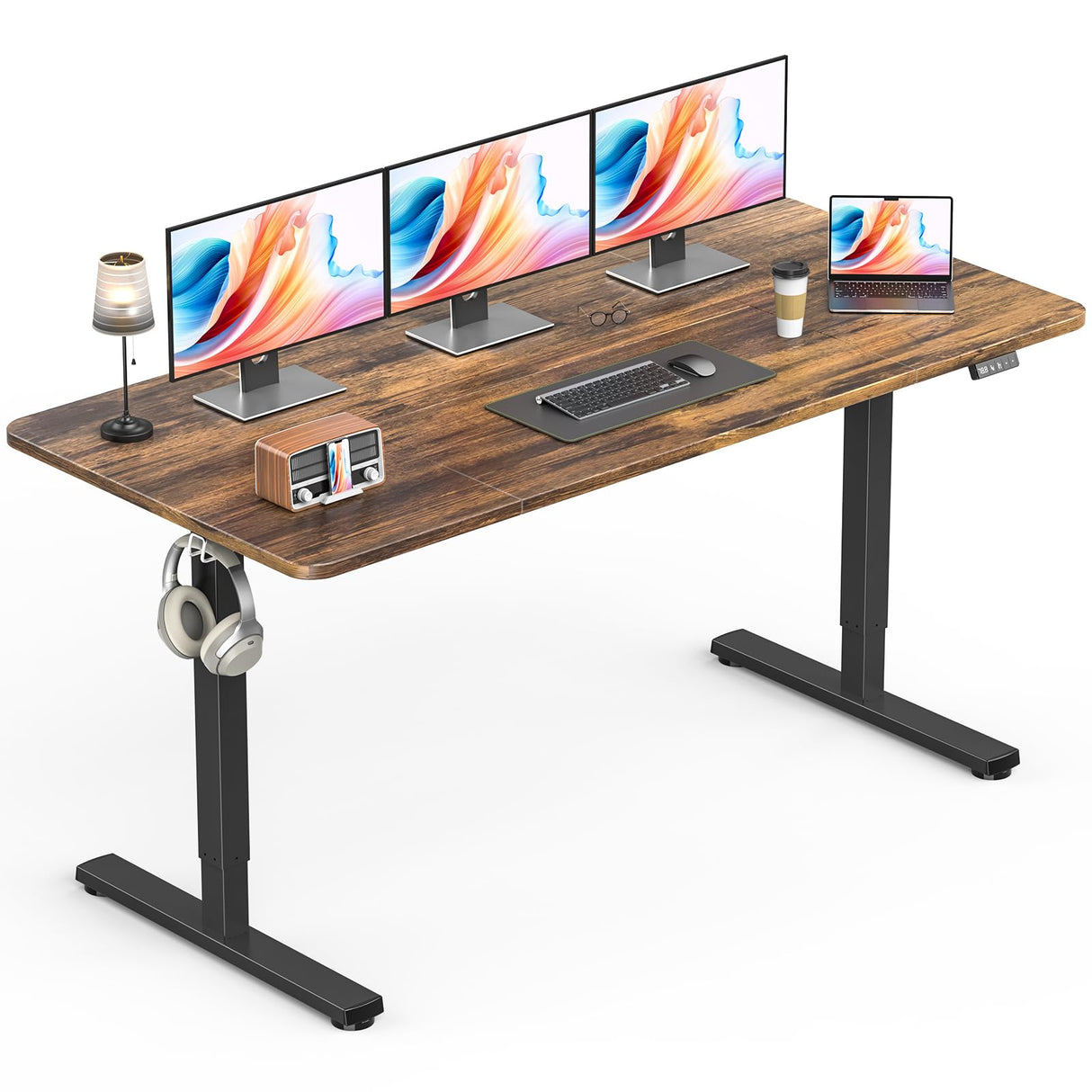 Standing Desk, Height Adjustable Electric Stand up Desk, 140x60CM Sit Stand Home Office Desk with Splice Board (Rustic Brown)