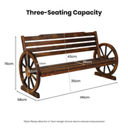 142 cm 3-Seat Fir-Wood Wagon-Wheel Garden Bench – Up to 300 kg