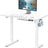 SHW 100 x 55 cm Electric Standing Desk, Whole Piece Desktop Height Adjustable Sit to Stand Desk with Hanging Hooks and Cable Management, White Frame with White Top