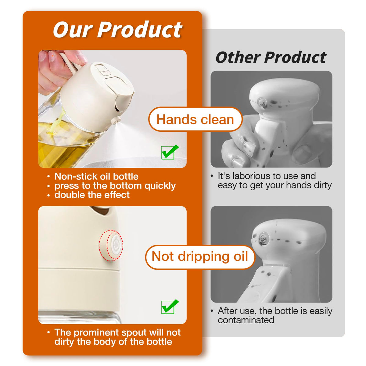 2-in-1 Glass Cooking Oil Sprayer & Pourer – 470 ml, White
