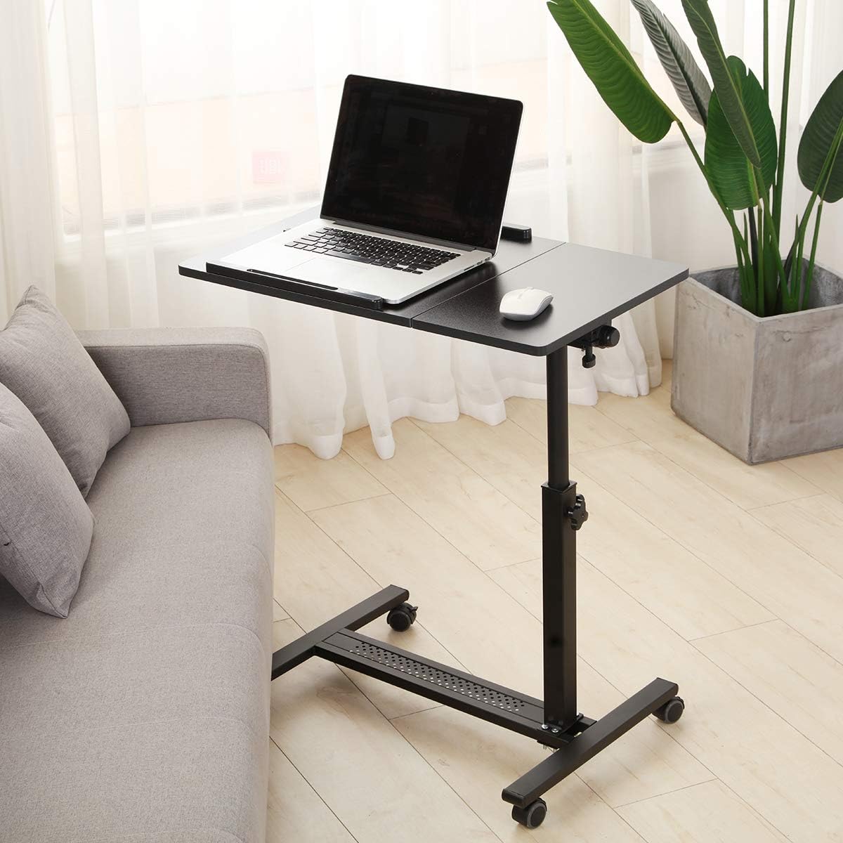 Black Adjustable Rolling Overbed & Sofa-Side Table