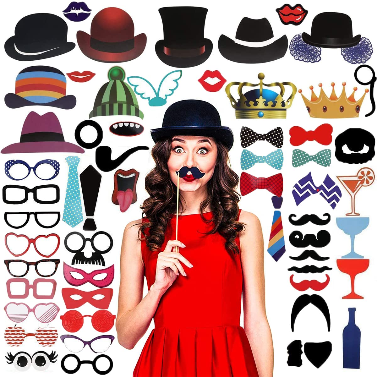 58-Piece Party Photo-Booth Prop Set