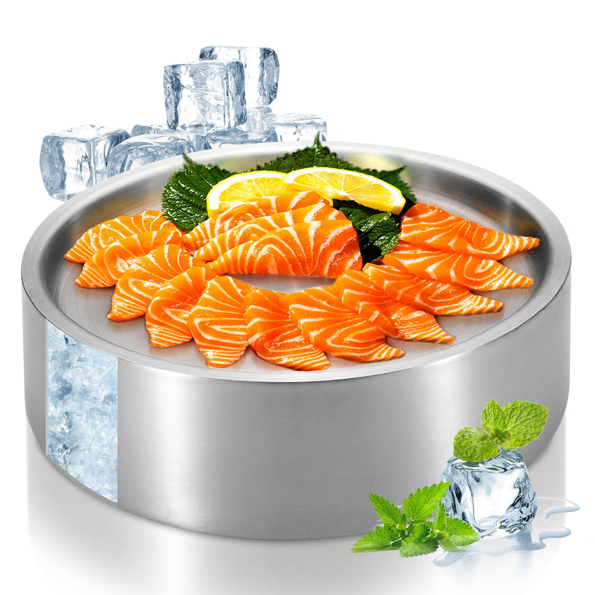 Stainless-Steel Chilled Serving Tray with Ice Chamber