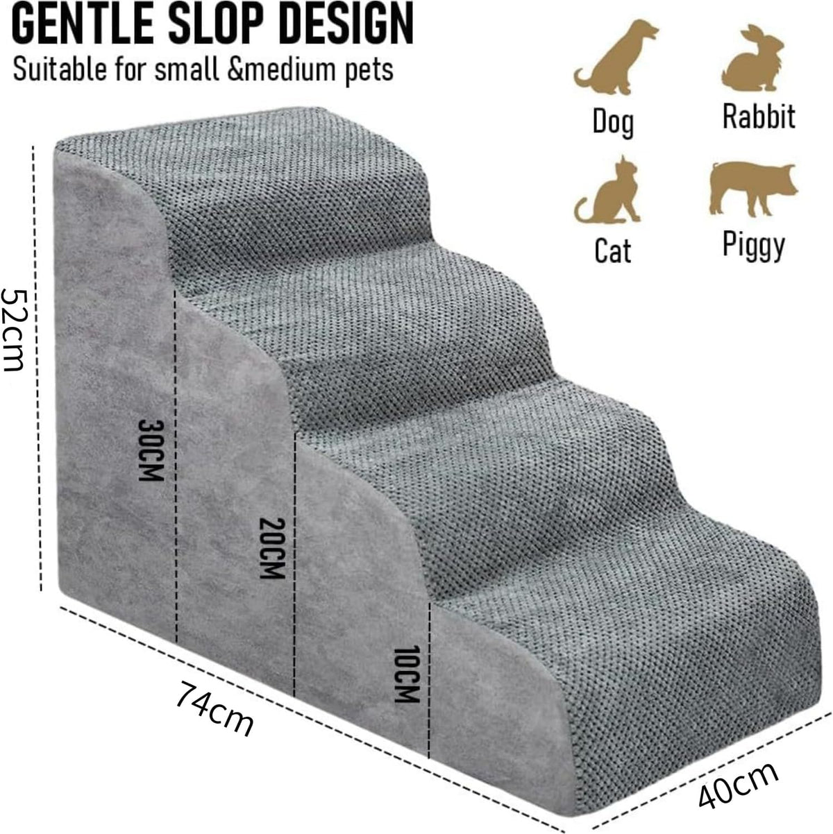 4-Step Grey Detachable Pet Stairs for Beds & Couches