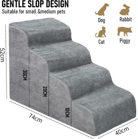 Dog Stairs for Small Dogs- Dog Steps Stairs Ramps for Bed Couch, 4-Step Pet Stairs Detachable Dog Ramps Pet Ladder for High Couch and Bed, Durable Non-Slip for Cats Doggy Puppy (Gray)