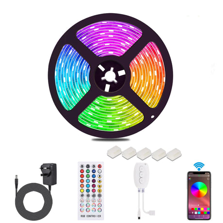 5M Bluetooth LED Strips Lights ALED LIGHT Non-Waterproof 5050 12V RGB 90LEDs Multicolor 44-Key Remote&APP Control Lighting Kit for Cafe,Bar,TV Backboard,Corridor,Gaming Room,DIY Home Decor