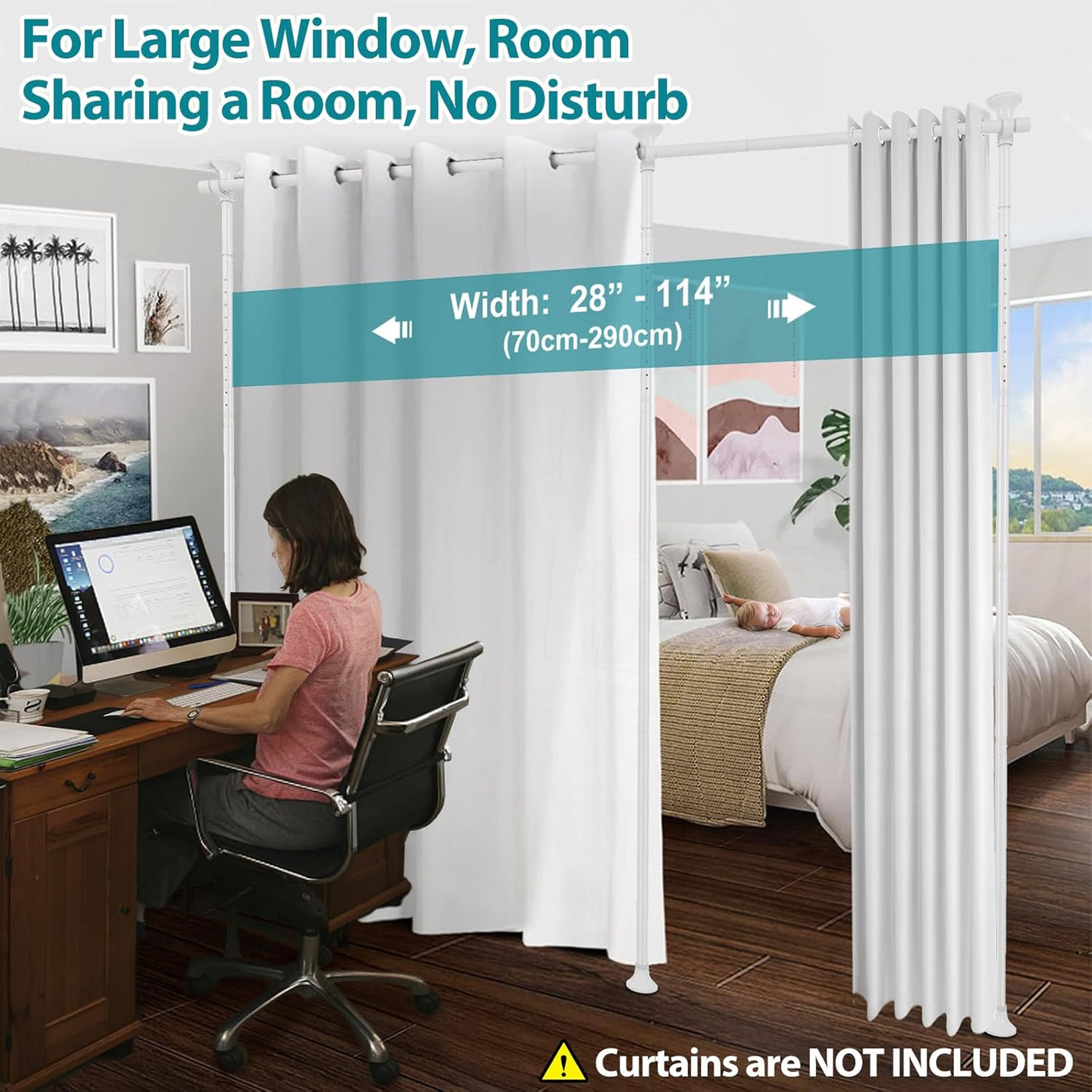 No-Drill Floor-to-Ceiling Curtain Divider Frame – Black or White