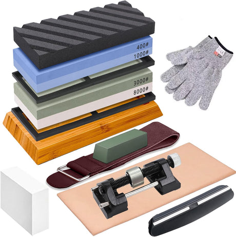 TFMODBFA Knife Sharpening Stone Set - 2 Side Grit 400/1000 3000/8000 Kitchen Knife Sharpener Stone, Professional Kitchen Sharpener Stone Includes Non-Slip Rubber Bases