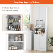 190 cm White Freestanding Pantry Cabinet with Doors & Shelves
