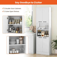 190 cm White Freestanding Pantry Cabinet with Doors & Shelves