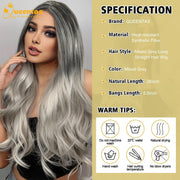 24-Inch Glueless Wavy Synthetic Wig – Silver Grey