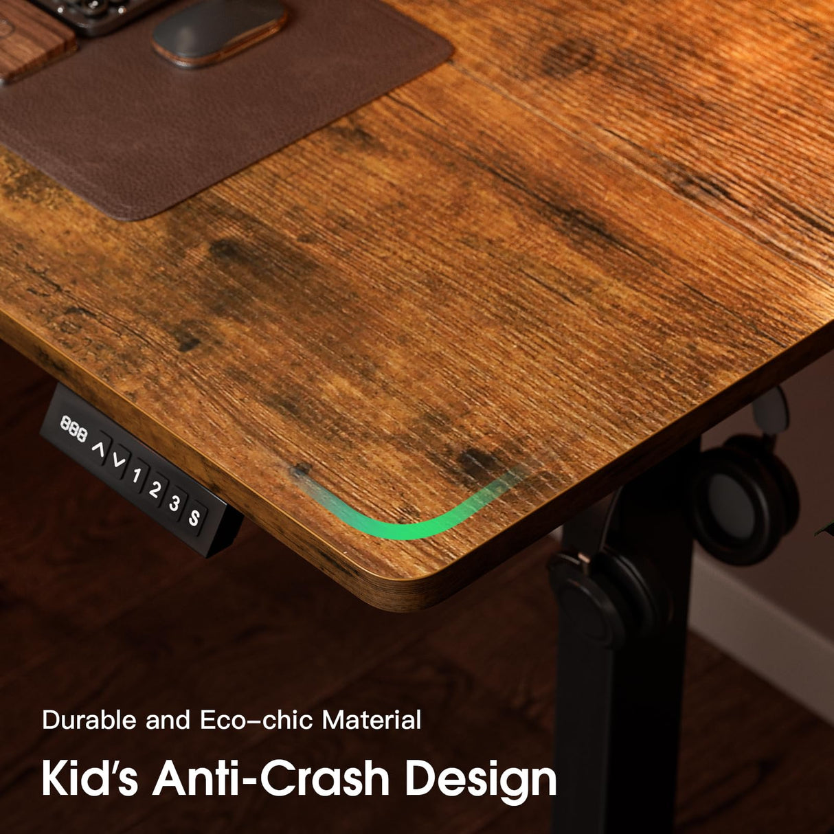 Electric Standing Desk, Height Adjustable Sit Stand Desk with Hooks for Home Office, Metal Frame Stand up Desk with Powerful Motor, Ergonomic Computer Desk for Home Office 120×60CM(Brown)