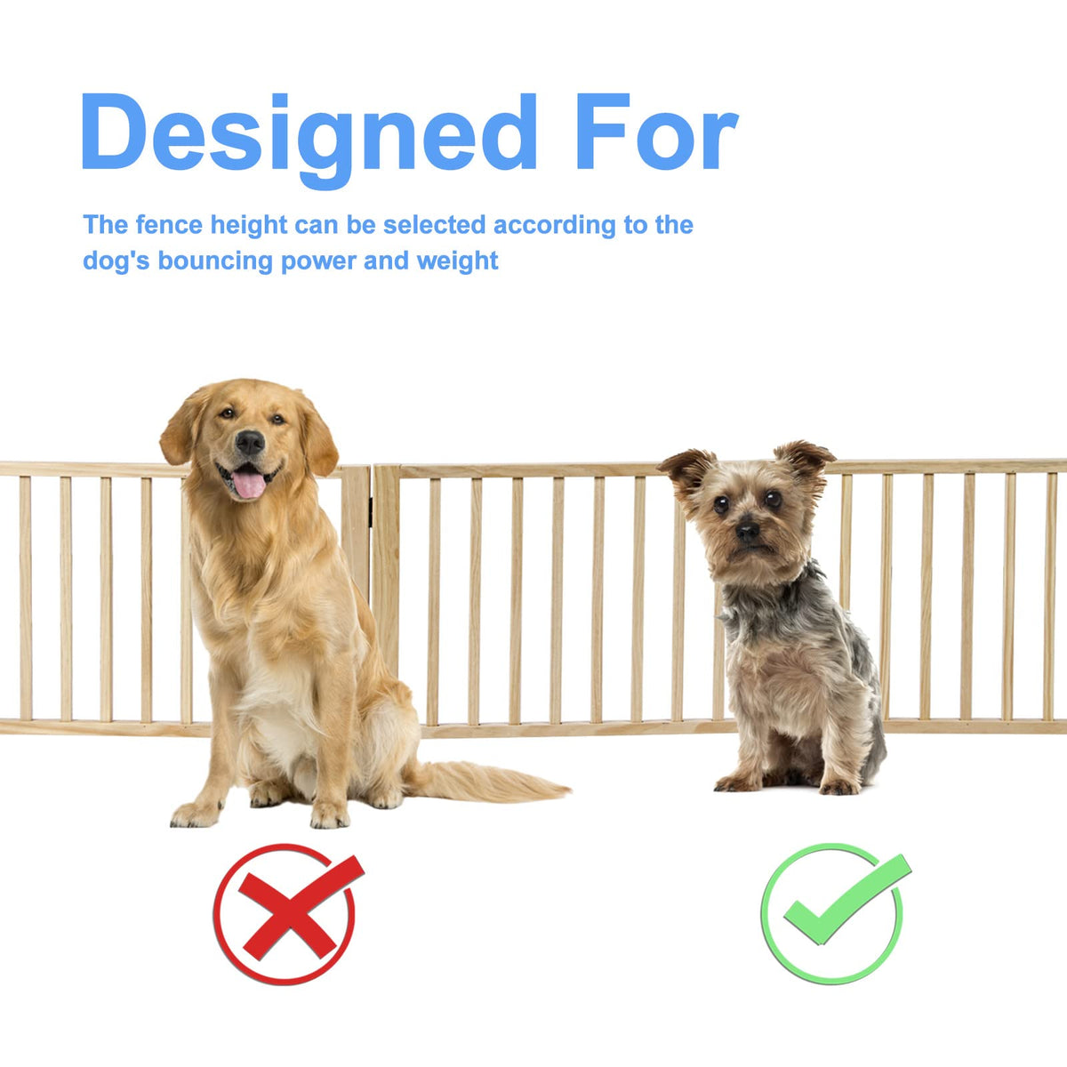 5-Panel Pine Freestanding Pet Gate – 304 × 43 cm