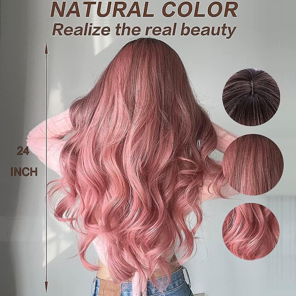 24-Inch Centre-Part Wavy Synthetic Wig – Pink