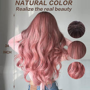 24-Inch Centre-Part Wavy Synthetic Wig – Pink