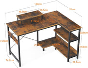 Reversible L-Shaped Desk with Shelves & Monitor Stand