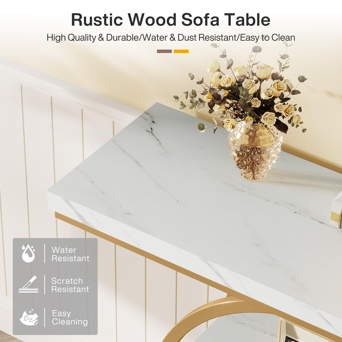 105 cm 4-Tier Industrial Console Table – White & Gold