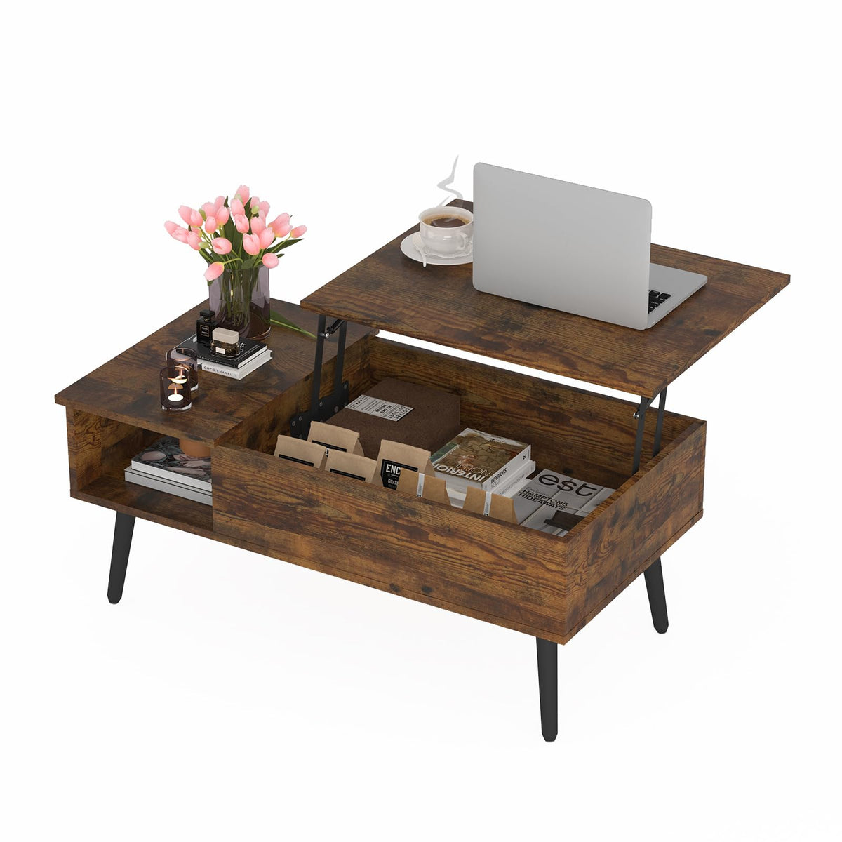 Walnut Lift-Top Coffee Table with Hidden Storage