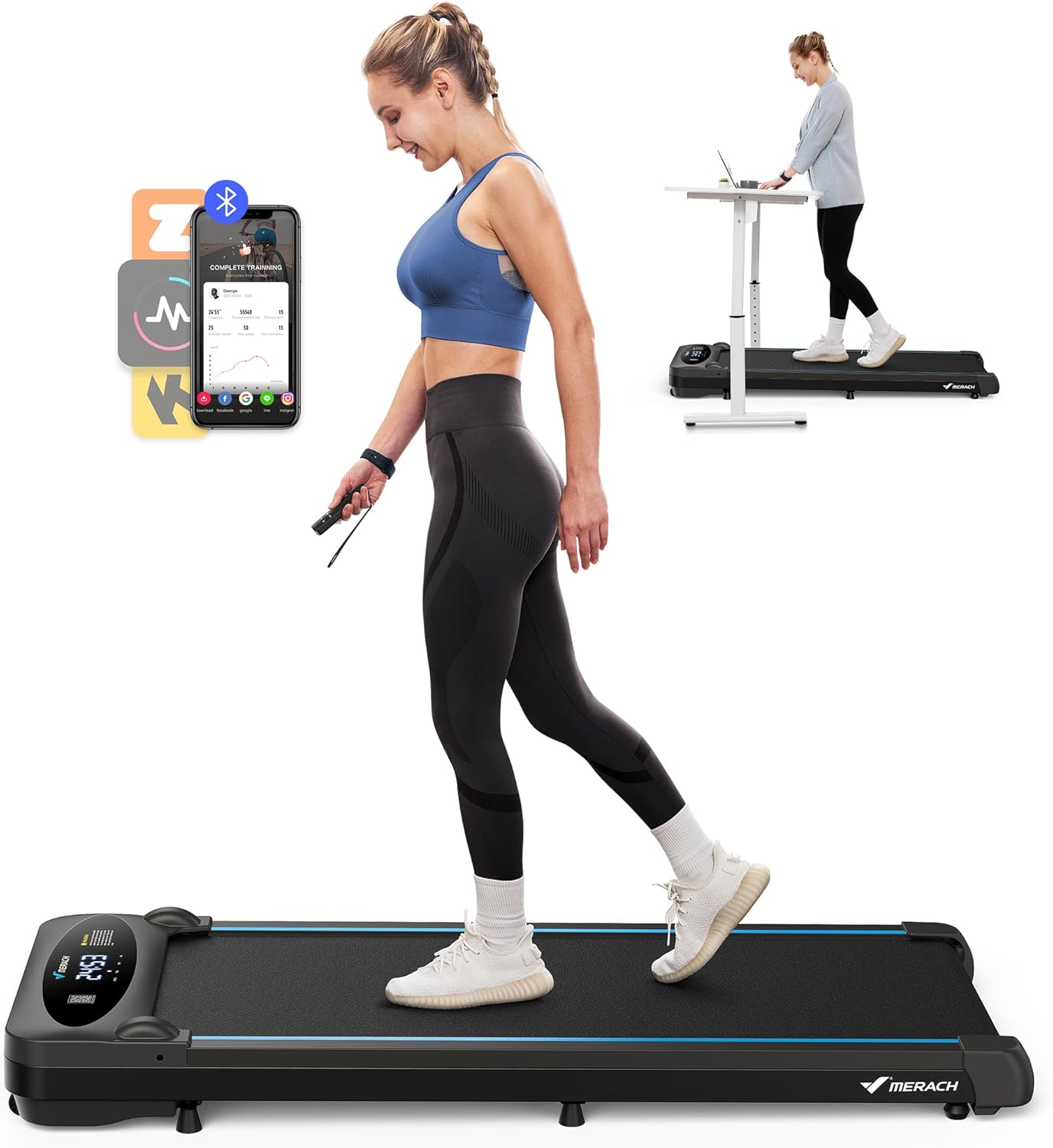 Walking Pad Treadmill,Under Desk Treadmills for Home & Office,Walking Pad Portable Walk Pad with Max 3.8MPH 40 dB,2 in 1 Quiet Portable Mini Treadmill with Remote Control, APP,LED