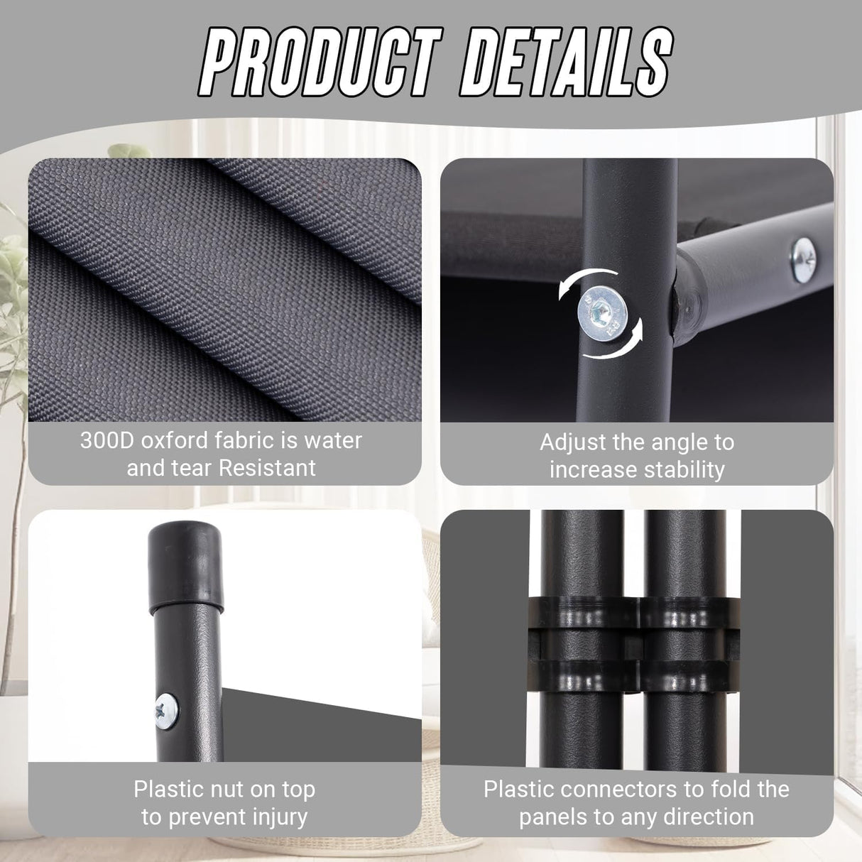 Grey Portable Room Divider, 3 Panel Freestanding Office Dividers, Folding Partition Privacy Wall Screen for Separation, 260 * 50 * 180Cm