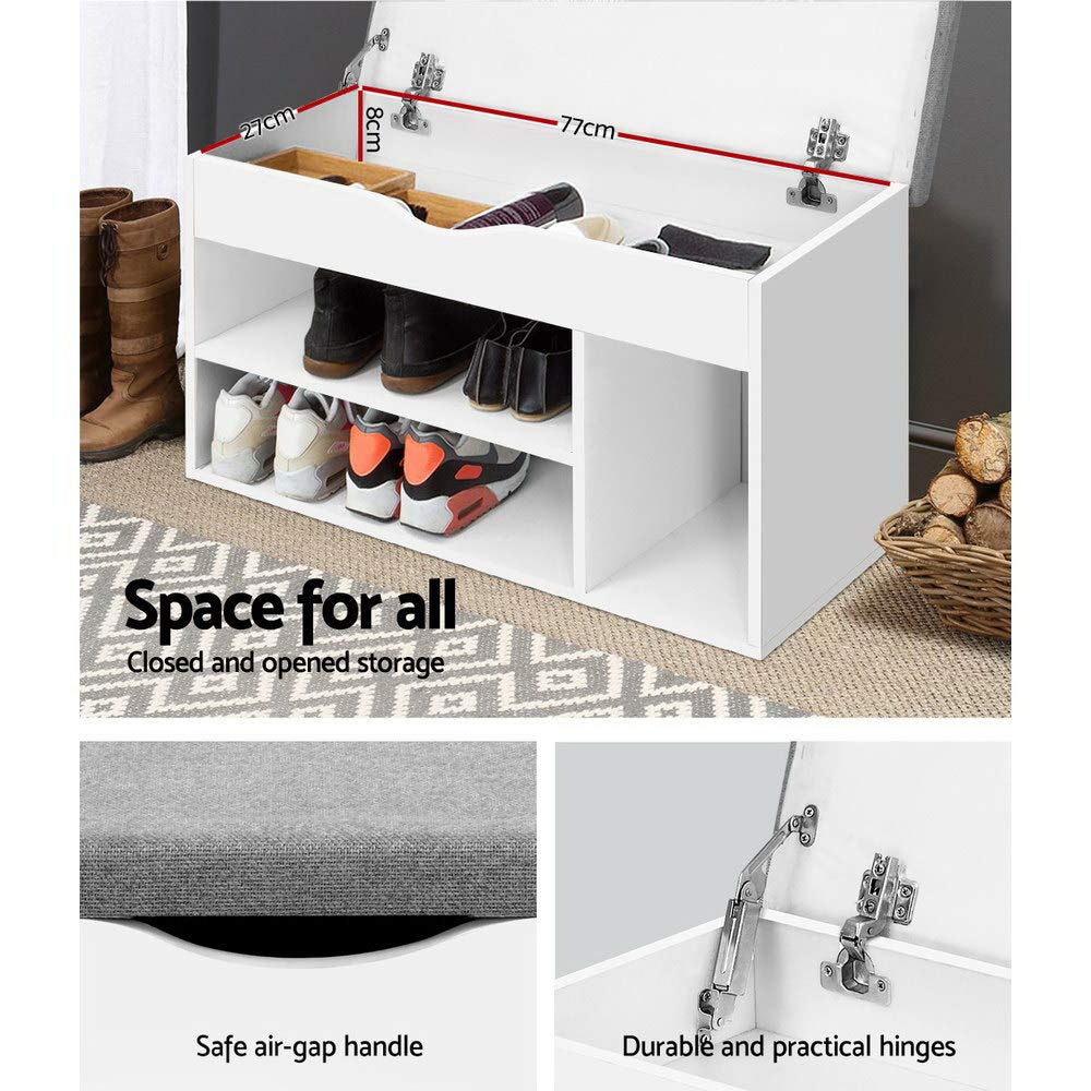 White Shoe Storage Bench with Drawers