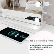 Vanity Mirror with Lights, Hollywood Makeup Mirror with Bluetooth Speaker, Large Vanity Lighted Mirror with 15 Dimming LED Bulbs, 3 Color Modes USB Port, Tabletop or Wall-Mounted