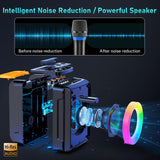 Karaoke Machine with 2 Microphones, Bluetooth Portable Speaker with DJ Party Lights, Support TWS, REC & PA, Ideal for Birthdays, Family Gatherings & Events (Black)