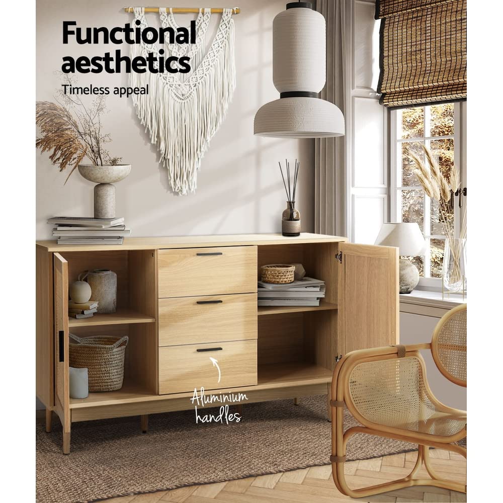 Rattan Sideboard with 3 Drawers & Adjustable Shelves