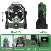 7800 mAh Rechargeable Camping Fan with LED Lantern – Green