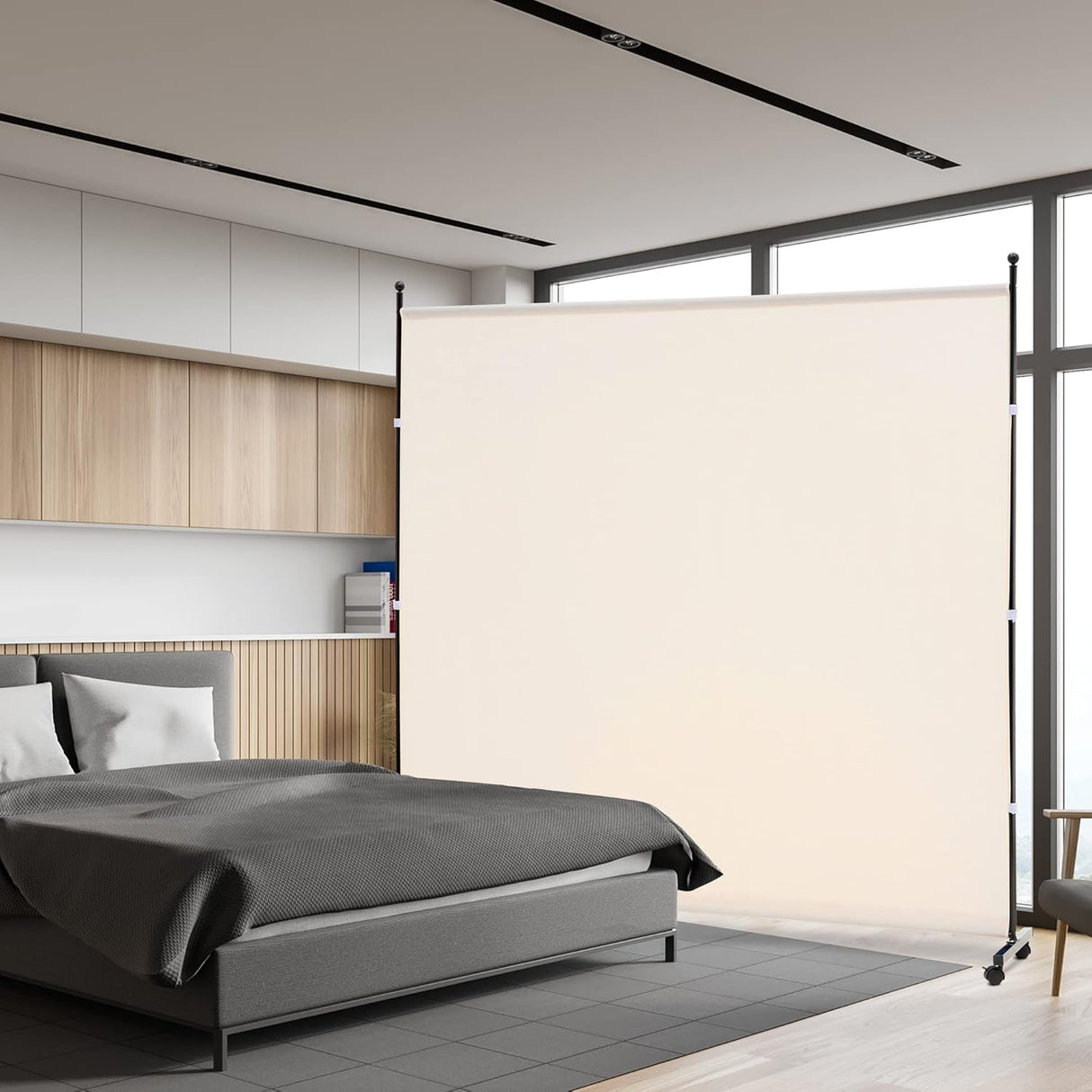 SIMFLAG 6FT Single Panel room divider with Wheels,Rolling Fabric room dividers for Partition privacy screens,Freesting Wall Divider for Home Office,Hospital,(Beige)