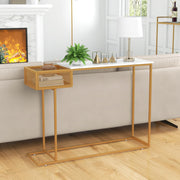 White Faux-Marble Console Table with Wire Basket