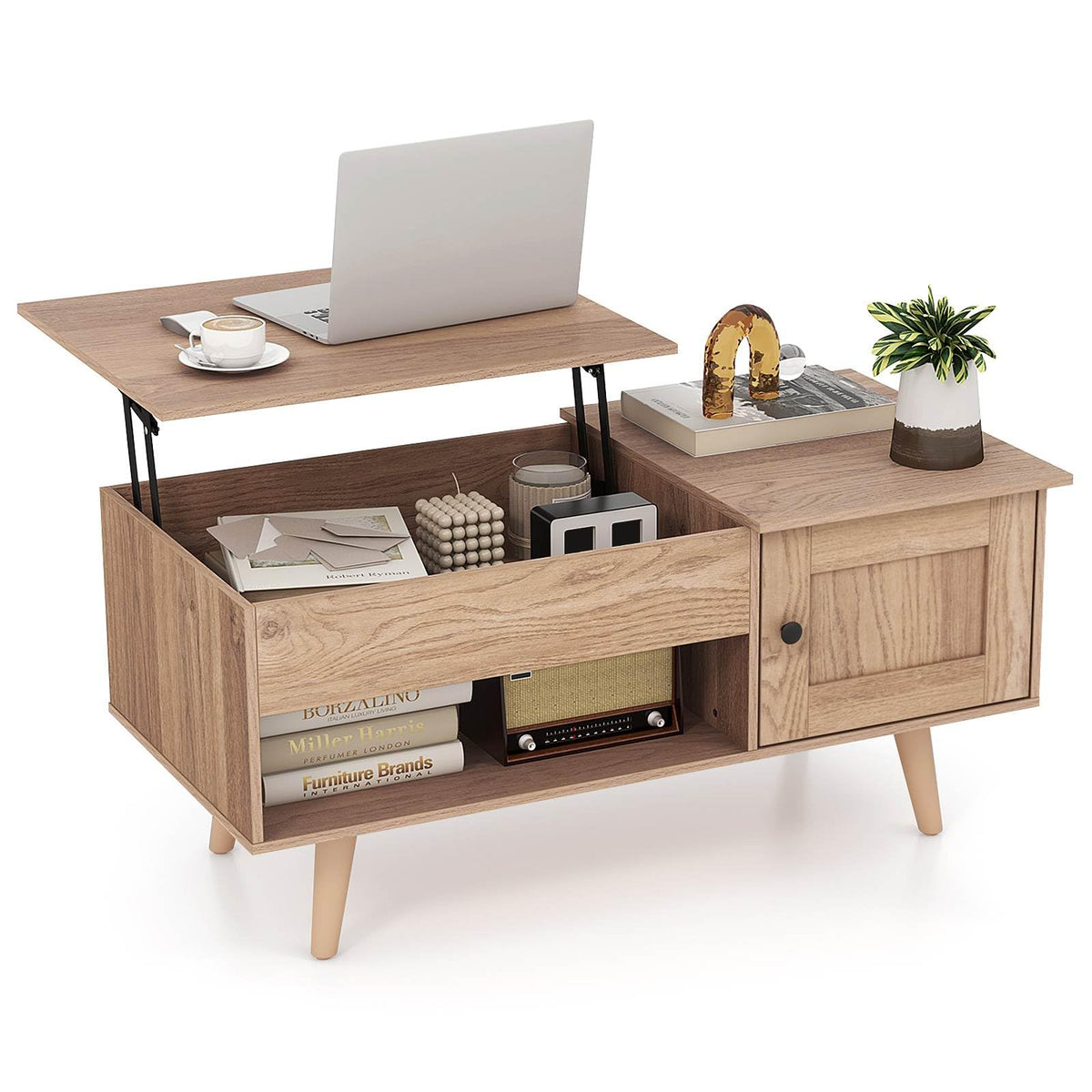 Lift-Top Coffee Table with Hidden Cabinet & Open Shelf